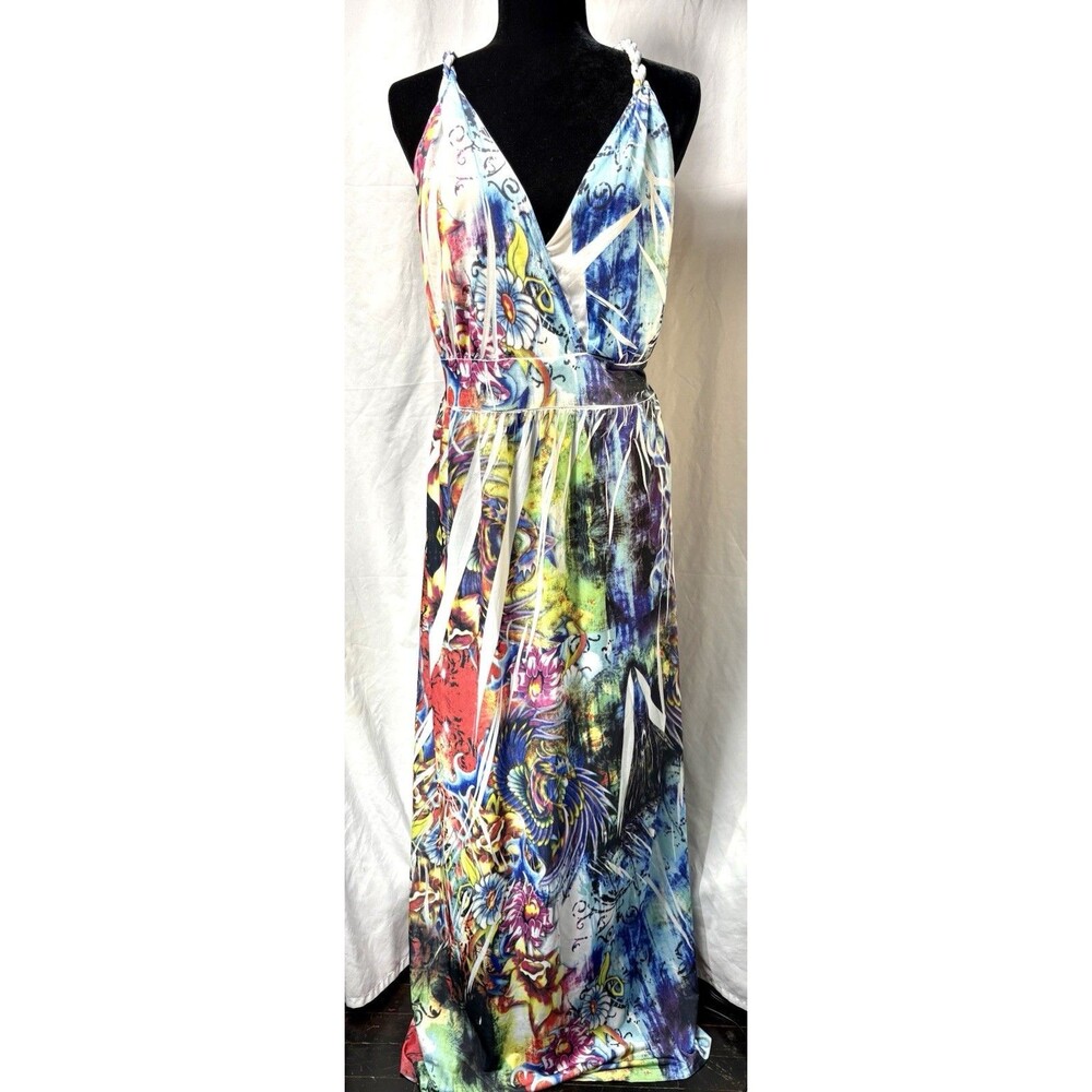 TracyLynn Tattoo Print Maxi Dress Plus Size 1X Graphic Phoenix Ed Hardy Style